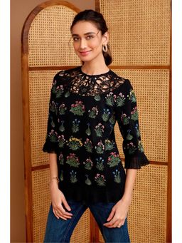 BOHO-CHIC By Sukriti Jain - Black Full Bloom Dolce Embroidered Top
