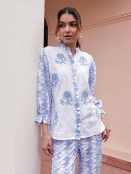 BOHO-CHIC By Sukriti Jain - Blue Pastel Hue Embroidered Shirt