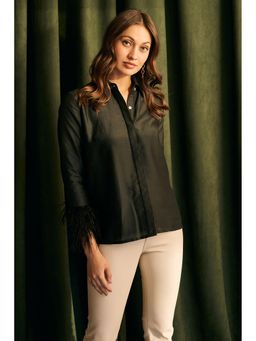 BOHO-CHIC By Sukriti Jain - Black Feather Trimmed Silk Shirt