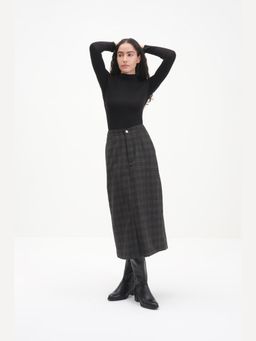 THISISDEHI - Black Wool Checks Midi Skirt