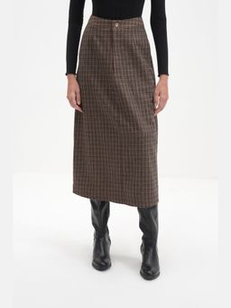 THISISDEHI - Brown Wool Checks Midi Skirt