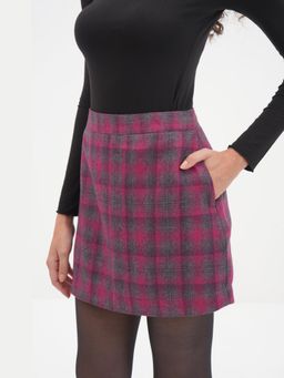 THISISDEHI - Pink Wool Checks Mini Skirt