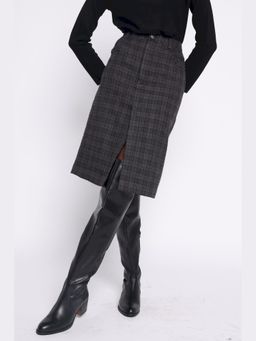 THISISDEHI - Black Wool Checks Knee Length Skirt