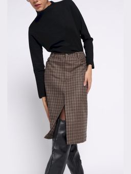 THISISDEHI - Brown Wool Checks Knee Length Skirt