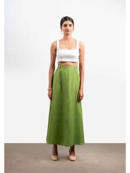 THISISDEHI - Green Linen Blend Plain Maxi Skirt