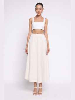THISISDEHI - Off White Linen Blend Plain Maxi Skirt