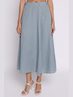 THISISDEHI - Blue Linen Blend Plain Midi Skirt
