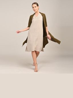 Saltpetre - Dakota Long Dress with Shirt Type Jacket - Olive & Greige