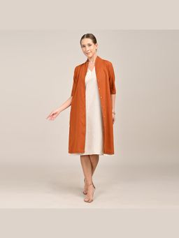 Saltpetre - Dakota Long Dress with Shirt Type Jacket - Orange & Beige