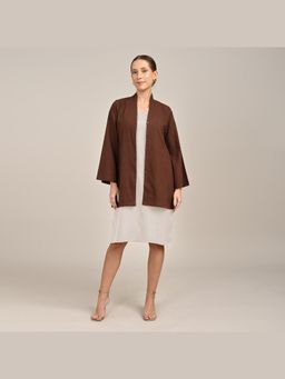 Saltpetre - Demi Mid Length Dress with Shirt Type Jacket - Coffee Brown & Greige