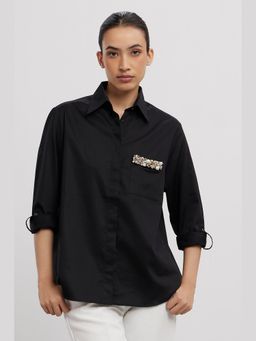 Pallavi Swadi - Black Pearl Pocket Strip Shirt