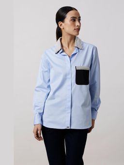 Pallavi Swadi - Sky Blue Pearl Collar Pocket Shirt As Seen On The Royals On Netflix