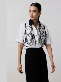 Pallavi Swadi - White Fringe Panel Shirt