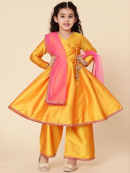 A.T.U.N. - Girls Yellow Kurta with Palazzo with Dupatta (Set of 3)
