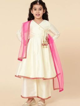 A.T.U.N. - Girls Ivory Kurta with Palazzo with Dupatta (Set of 3)