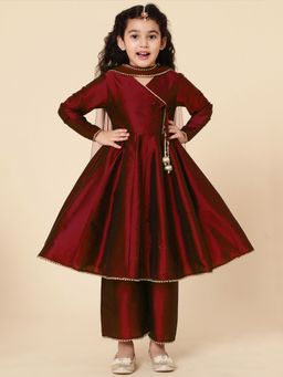 A.T.U.N. - Girls Maroon Kurta with Palazzo with Dupatta (Set of 3)