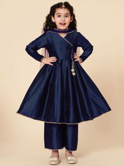 A.T.U.N. - Girls Navy Blue Kurta with Palazzo with Dupatta (Set of 3)