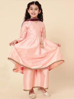 A.T.U.N. - Girls Peach Kurta with Palazzo with Dupatta (Set of 3)