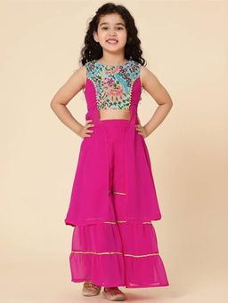 A.T.U.N. - Girls Pink Embroidered Kurta with Sharara (Set of 2)