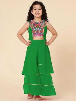 A.T.U.N. - Girls Green Embroidered Kurta with Sharara (Set of 2)