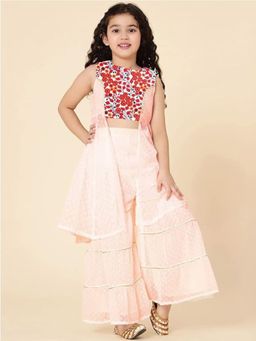 A.T.U.N. - Girls Peach Embroidered Kurta with Sharara (Set of 2)