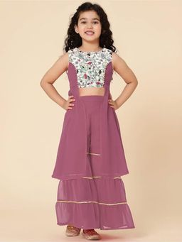 A.T.U.N. - Girls Mauve Embroidered Kurta with Sharara (Set of 2)
