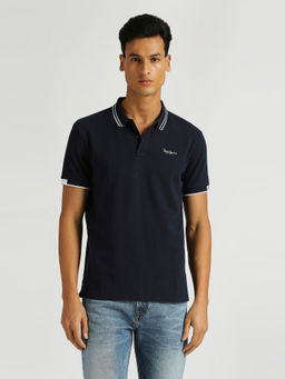 Pepe Jeans - Harley Solid Logo Printed Pq Polo T-Shirt Navy Blue