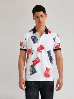 Pepe Jeans - Remo All Over Graphic Printed Stretch Polo T-Shirt White