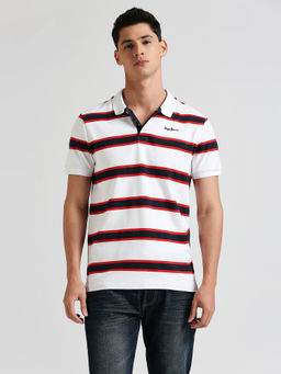 Pepe Jeans - Rollins Classic Herringbone Striper Polo T-Shirt White