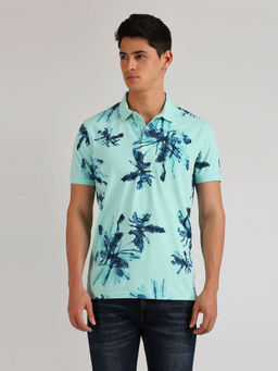 Pepe Jeans - Ronnell All Over Floral Printed Stretch Polo T-Shirt Blue