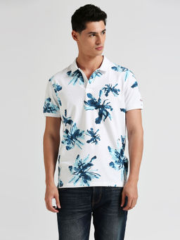 Pepe Jeans - Ronnell All Over Floral Printed Stretch Polo T-Shirt White