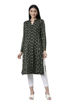NEERU'S - Green Regular Woven Knee Length Winter Wear Kurta