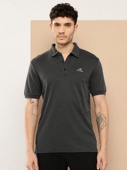 Alcis - Men Dark Grey Textured Polo T-Shirt