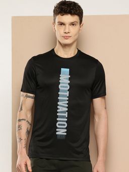 Alcis - Men Black Typography Printed Sports T-Shirt