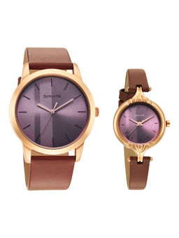 Sonata - 7712587040Wl01 Purple Dial Analog Watch For Couple (Set of 2)