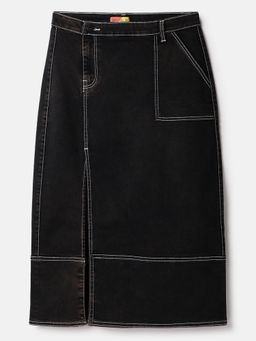 Belliskey - Women Black Regular Fit Denim Below Knee Skirt