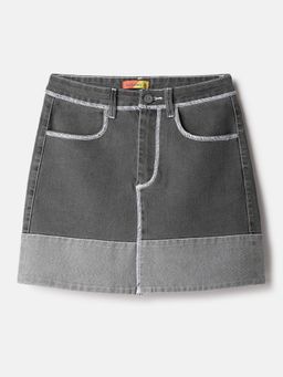 Belliskey - Women Grey Denim Above Knee Skirt