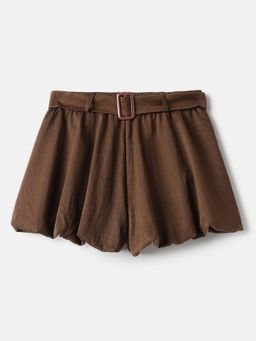 Belliskey - Women Brown Cotton Viscose Blend Above Knee Skirt with Belt
