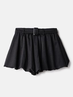 Belliskey - Women Black Cotton Viscose Blend Above Knee Skirt with Belt