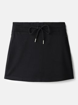Belliskey - Women Black Cotton Above Knee Skirt with Belt