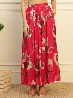 Deebaco - Magenta Floral Abstract Printed Women Skirt