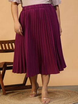 Oxolloxo - Women Plus Size Purple Elasticated Pleated Below Knee -Length Skirt