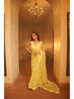 Midushi Bajoria - Yellow Tt Heavy Embellished Saree with Stitched Blouse