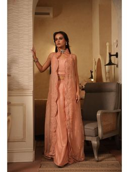 Midushi Bajoria - Peach Tt Cape with Crop Top and Pant (Set of 3)