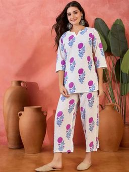 Gahan - Womens White Floral Printed Pure Cotton Co-Ord Set