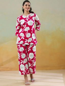 Gahan - Womens Pink Floral Printed Pure Cotton Co-Ord Set
