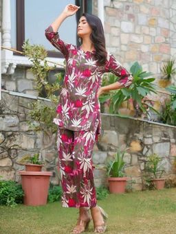 Gahan - Womens Brown Floral Printed Pure Cotton Co-Ord Set