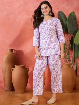 Gahan - Womens Purple Floral Printed Pure Cotton Co-Ord Set