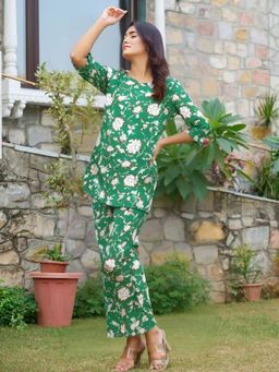 Gahan - Womens Green Floral Printed Pure Cotton Co-Ord Set