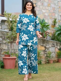 Gahan - Womens Blue Floral Printed Pure Cotton Co-Ord Set